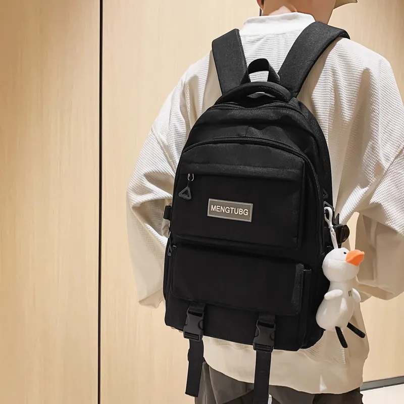 Travel Nylon Backpack Unisex Black/White/Purple/Gray-4