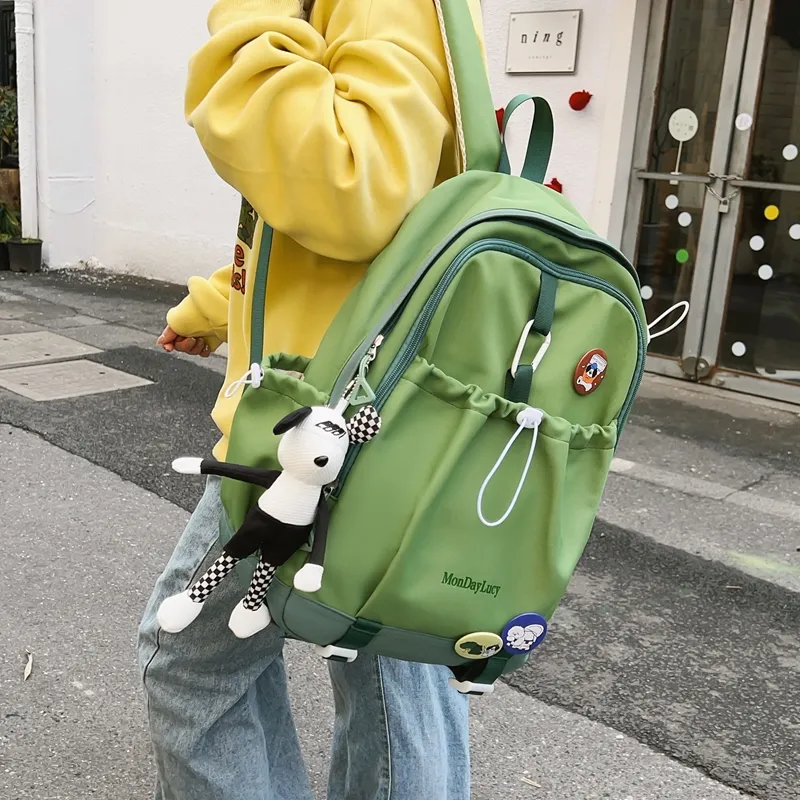 Travel Nylon Backpack Regular Unisex Ecru/Green/Black/Purple/Pink/Khaki-4
