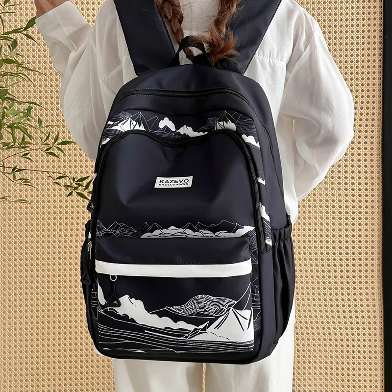Travel Polyester Backpack Regular Women's Black/White-6