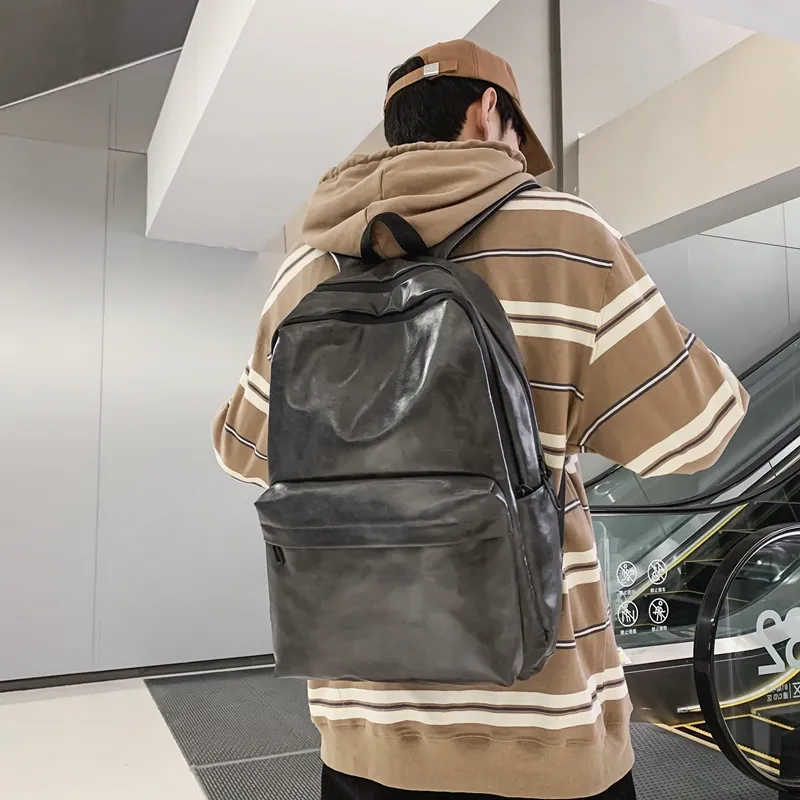 Travel PU Backpack Regular Unisex Black/Gray/Coffee-12