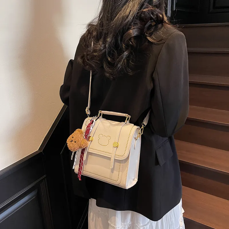Travel PU Backpack Regular Women's Black/Ecru/Coffee/White & Coffee-10