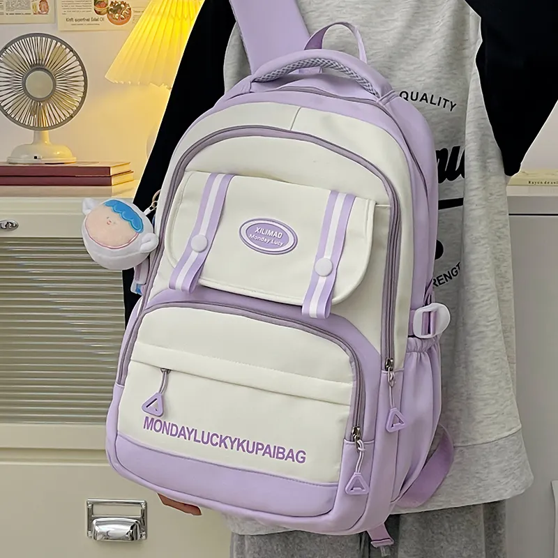Travel Nylon Backpack Unisex Red/Blue/Black/Khaki/Purple-27