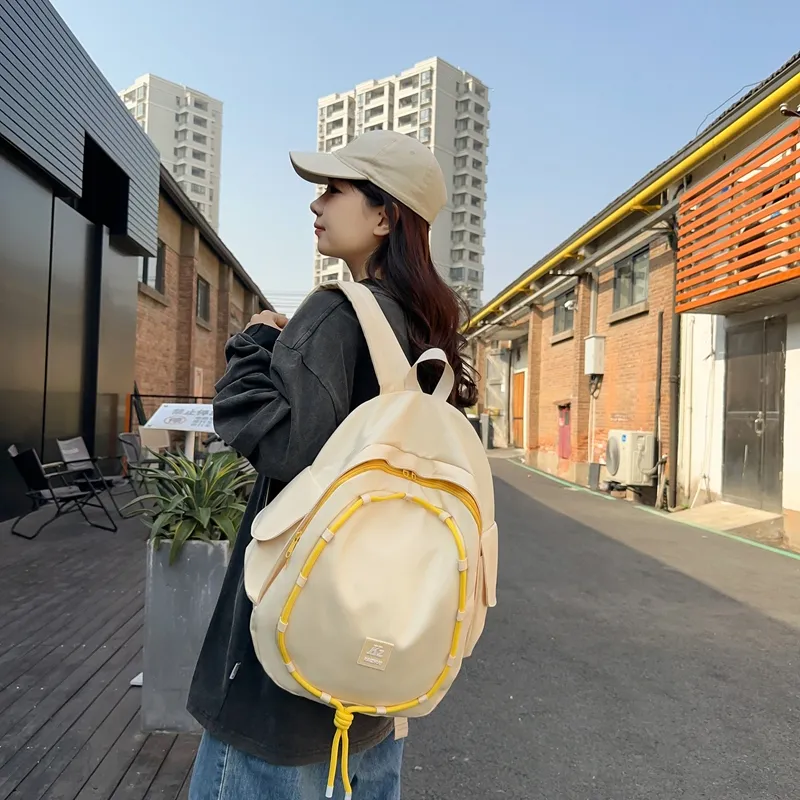 Travel Nylon Backpack Unisex Black/Yellow/Blue-9