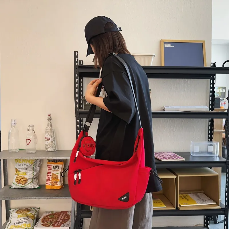 Travel Nylon Shoulder Bag Crossbody Bag Unisex Black/Red/White/Light Gray-10