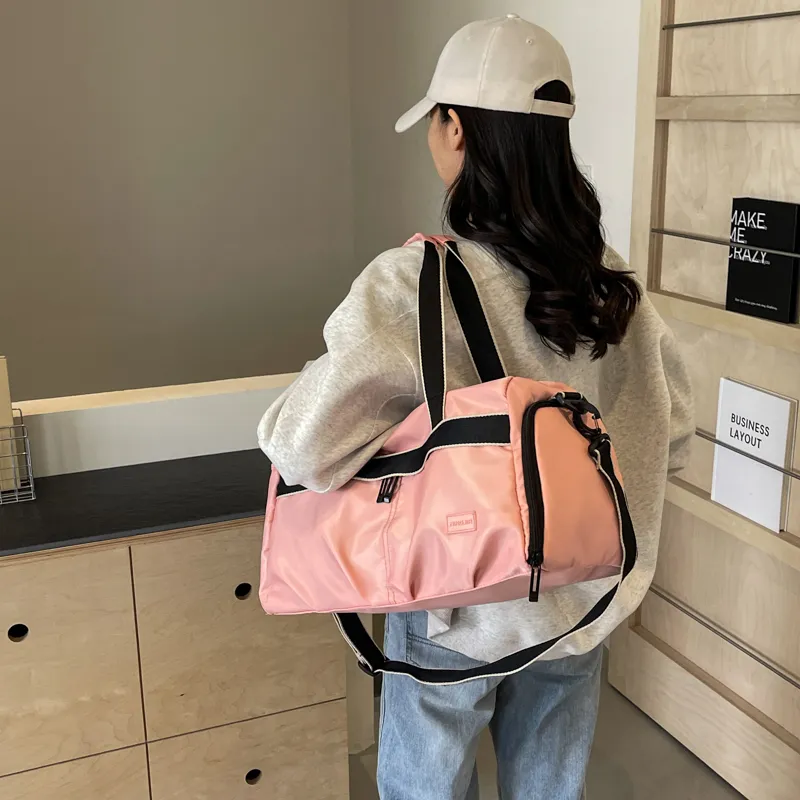 Travel Fabric Gym Bag Large Size Unisex Black/Ecru/Blue/Pink/Gray-19