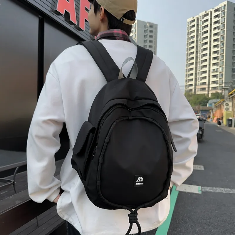 Travel Nylon Backpack Unisex Black/Yellow/Blue-3