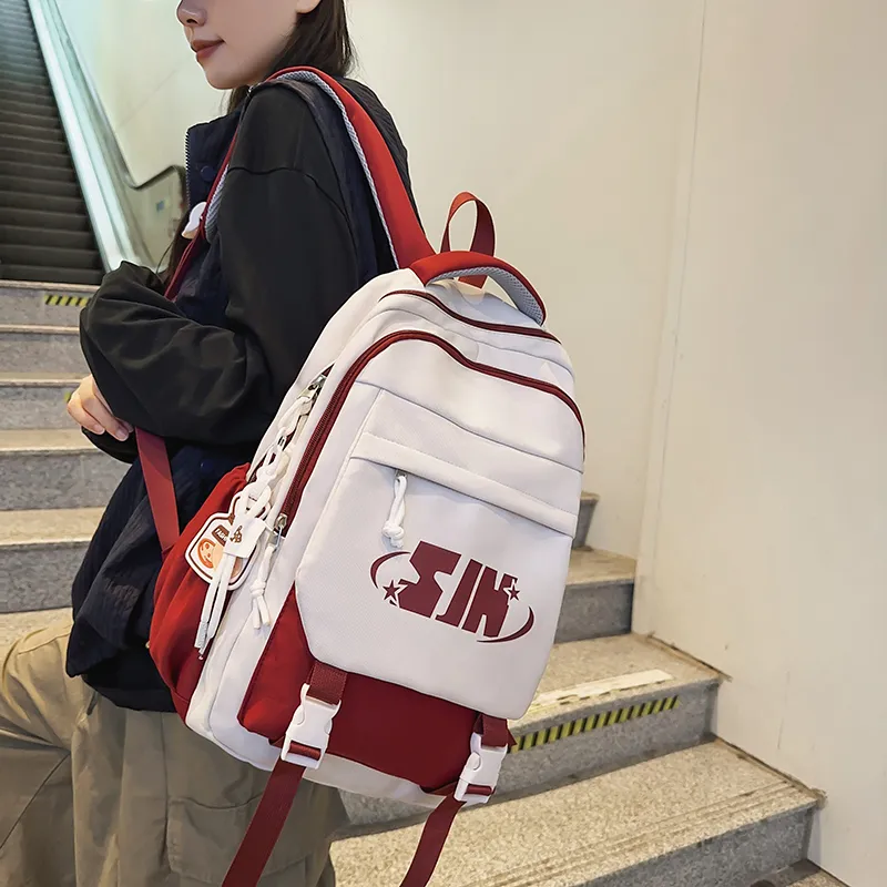 Travel Nylon Backpack Unisex Pure Black/White & Black/Khaki/Blue/Red-23