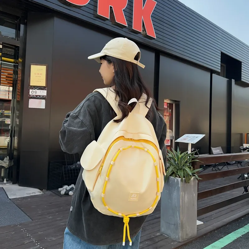 Travel Nylon Backpack Unisex Black/Yellow/Blue-8