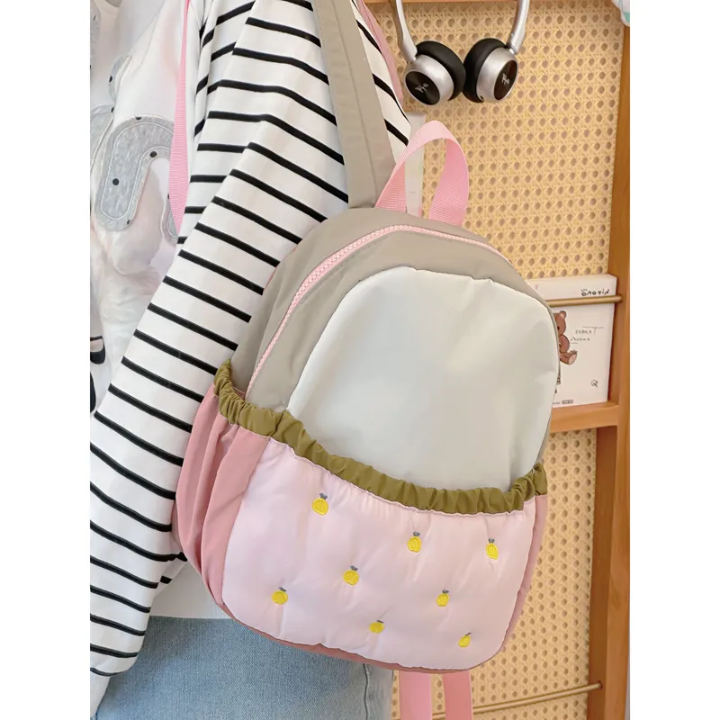 Travel Nylon Fabric Backpack Women's Pink-4