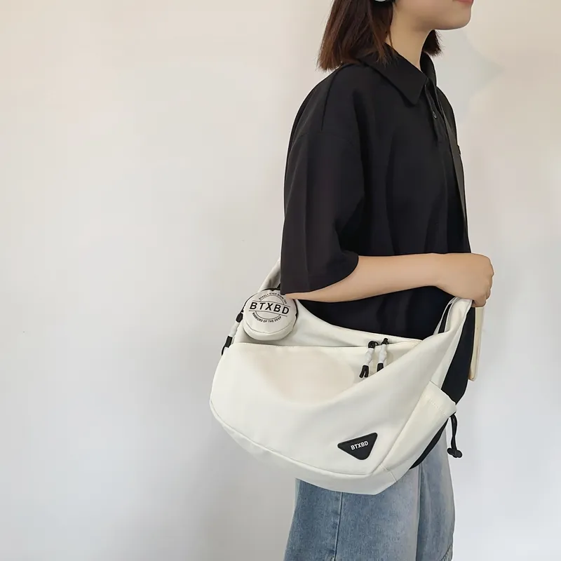Travel Nylon Shoulder Bag Crossbody Bag Unisex Black/Red/White/Light Gray-17