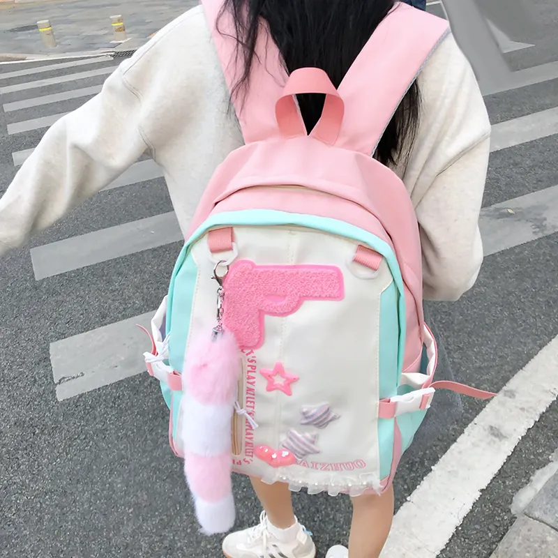 Travel Nylon Backpack Women's Pink-4