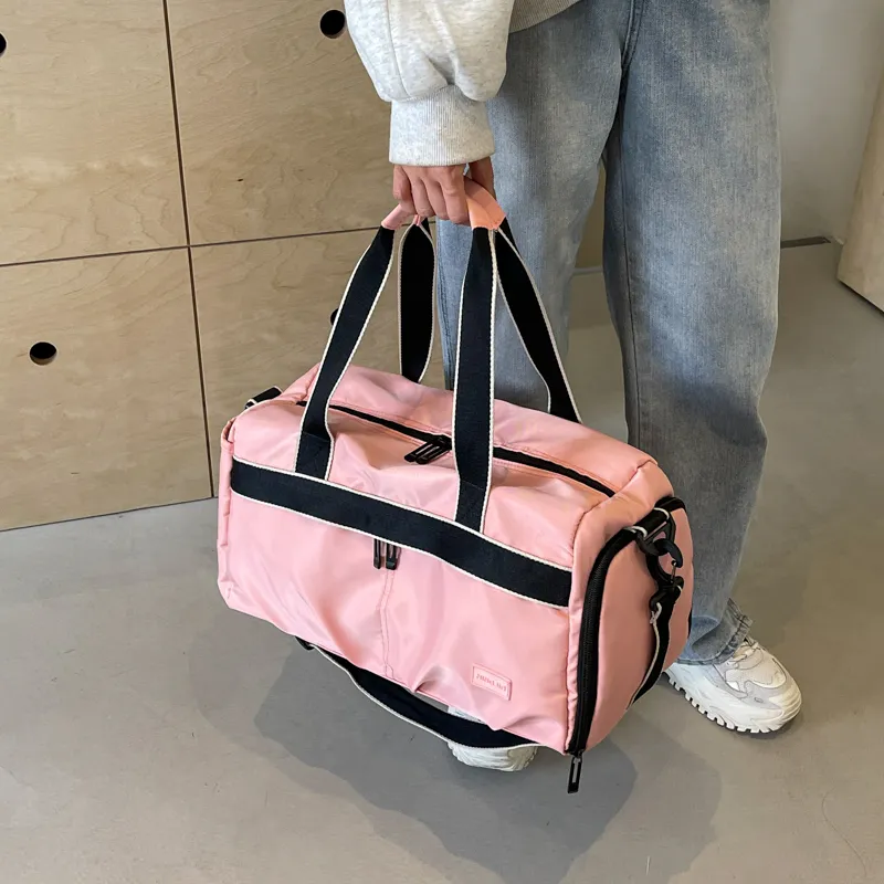 Travel Fabric Gym Bag Large Size Unisex Black/Ecru/Blue/Pink/Gray-18