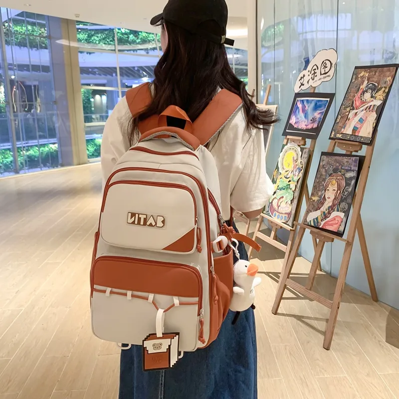 Travel Nylon Backpack Regular Women's Black/Orange/Red/Khaki/Green-5
