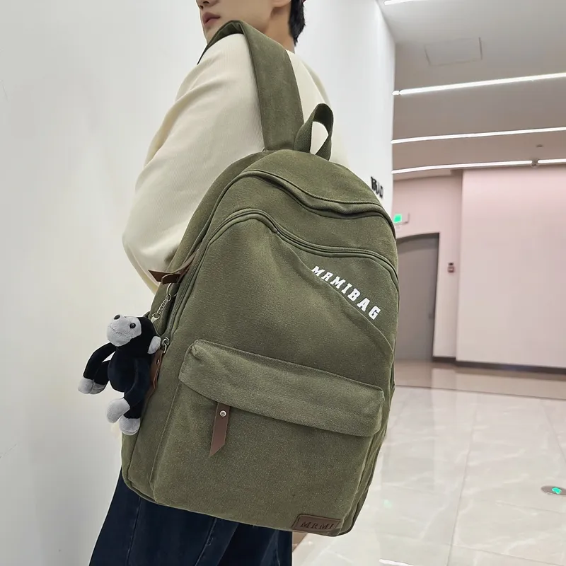 Travel Canvas Backpack Unisex Black/Green/Brown/White/Gray/Khaki-4