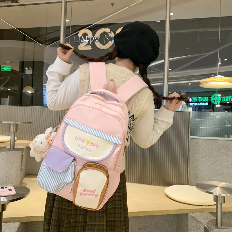 Travel Nylon Backpack Regular Women's Black/White/Yellow/Pink/Blue-3