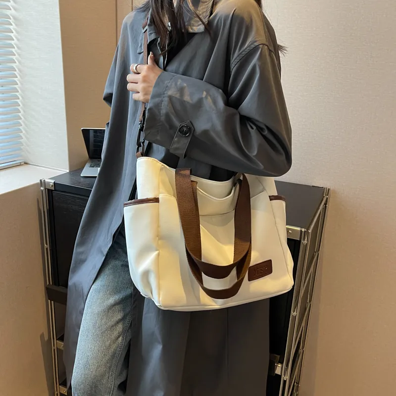 Travel Canvas Crossbody Bag Shoulder Bag Regular Women's Black/Ecru/Khaki-7