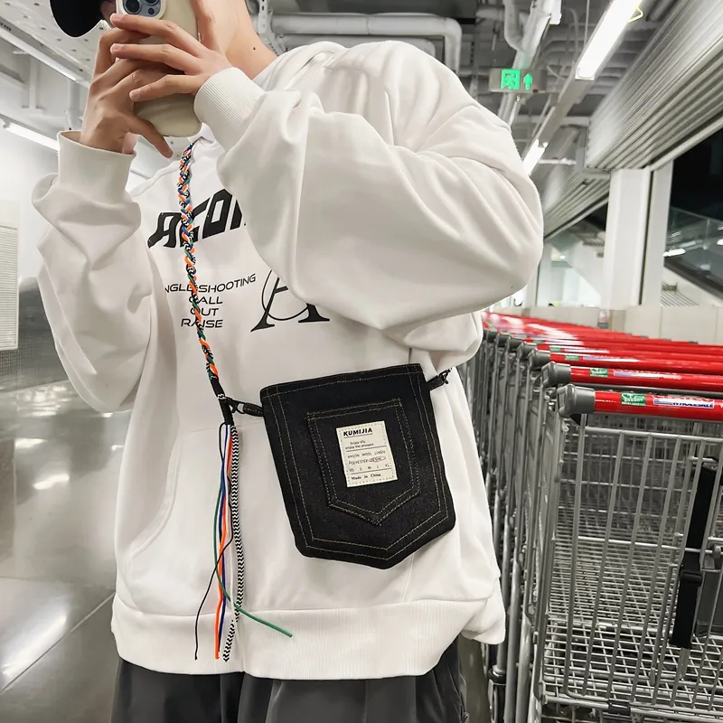 Travel Denim Crossbody Bag Unisex Black/Blue-11