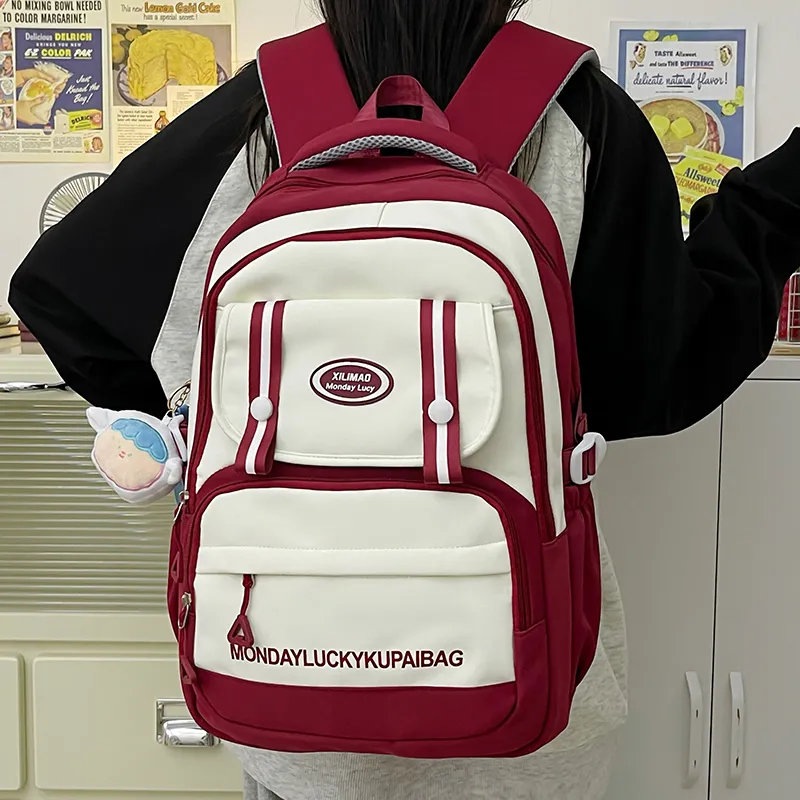 Travel Nylon Backpack Unisex Red/Blue/Black/Khaki/Purple-5