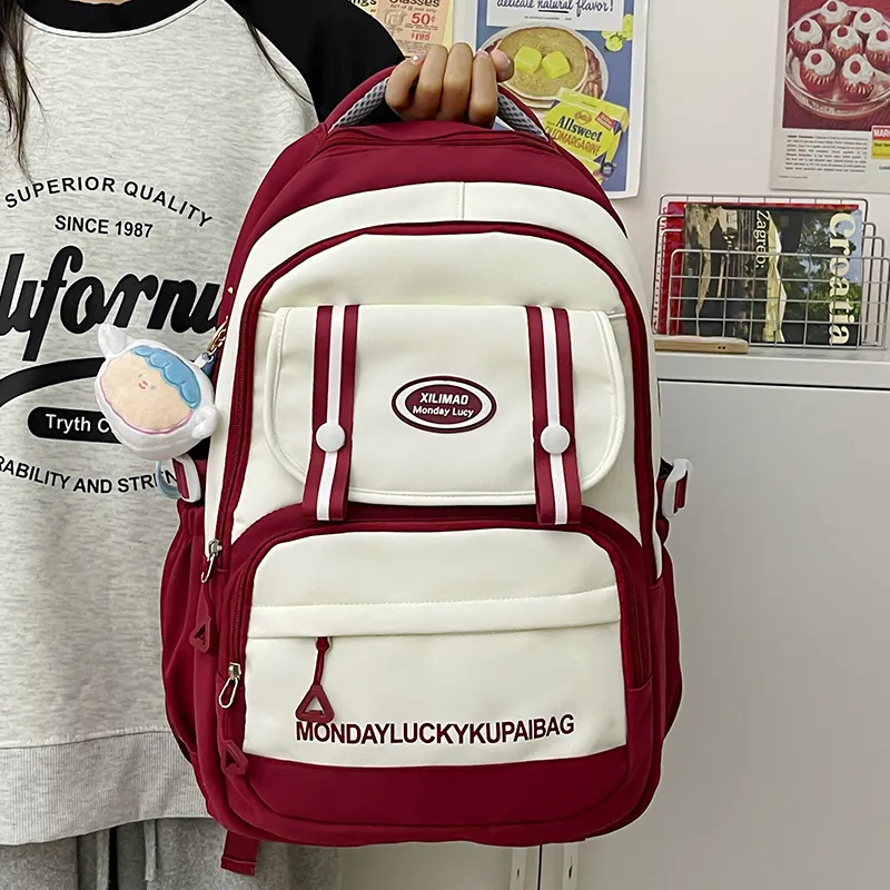 Travel Nylon Backpack Unisex Red/Blue/Black/Khaki/Purple-7