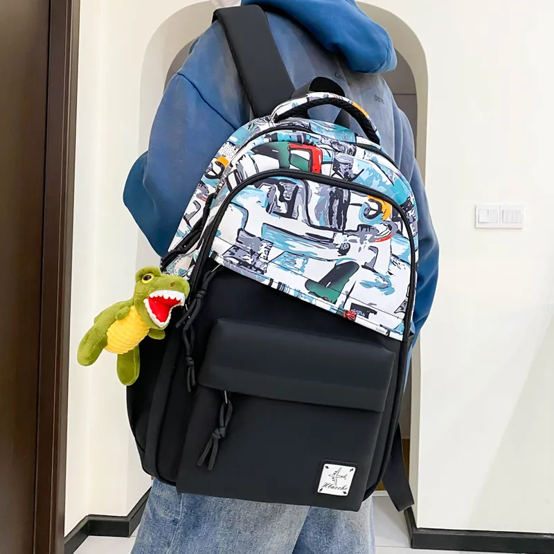 Travel Nylon Backpack Regular Unisex Green/Blue/Yellow-3