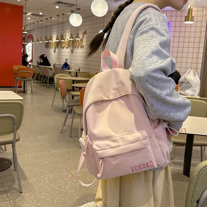 Travel Nylon Backpack Regular Unisex Black/Ecru/Red/Pink/Light Blue-26