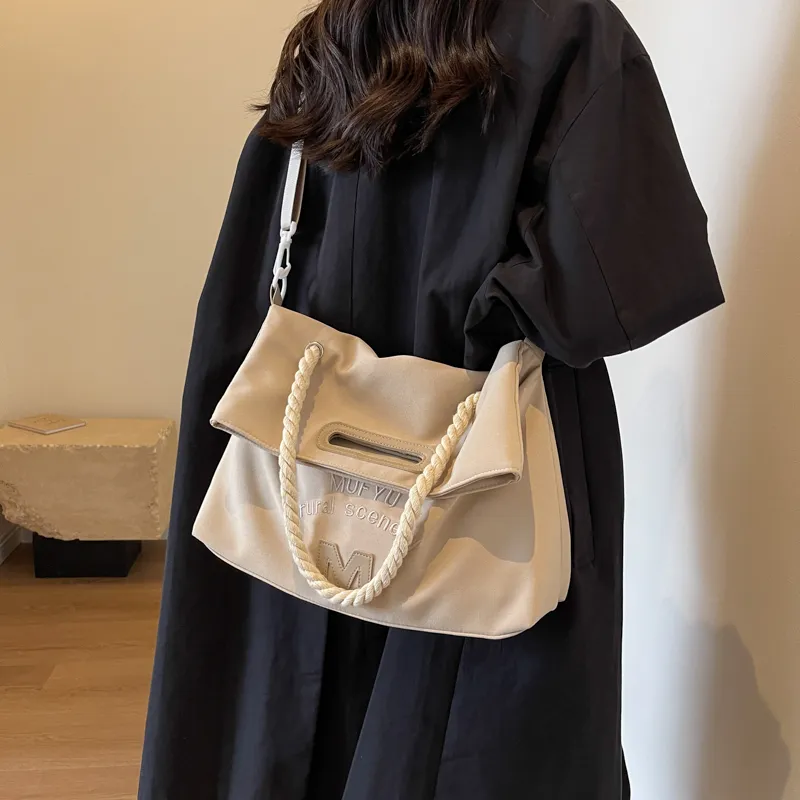 Travel Fabric Crossbody One Shoulder Handbag Regular Women's Black/Ecru/Khaki-4