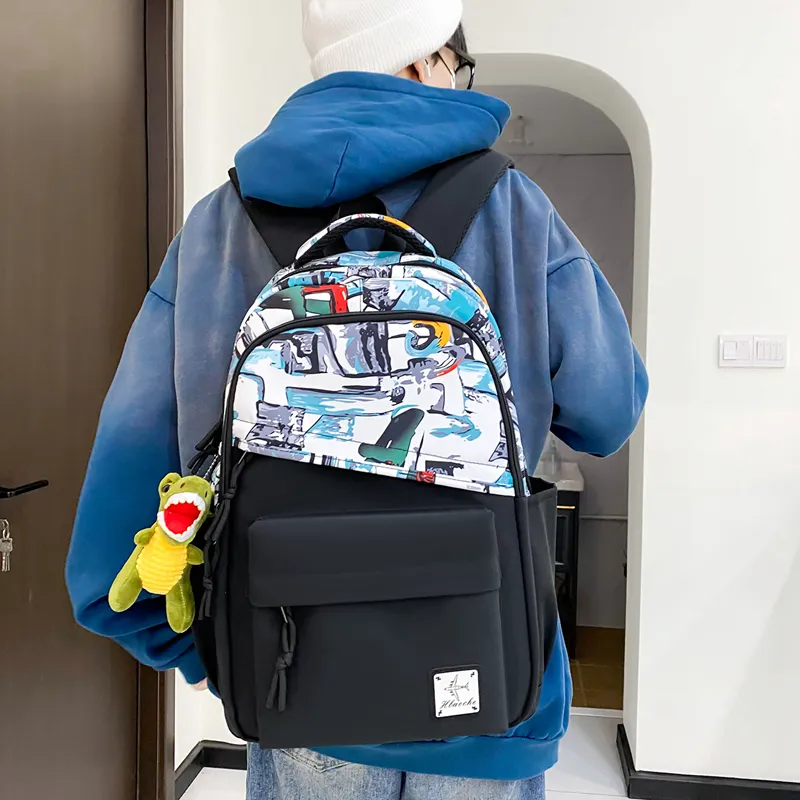 Travel Nylon Backpack Regular Unisex Green/Blue/Yellow-1