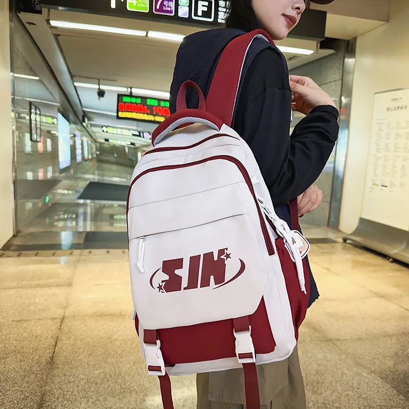 Travel Nylon Backpack Unisex Pure Black/White & Black/Khaki/Blue/Red-24
