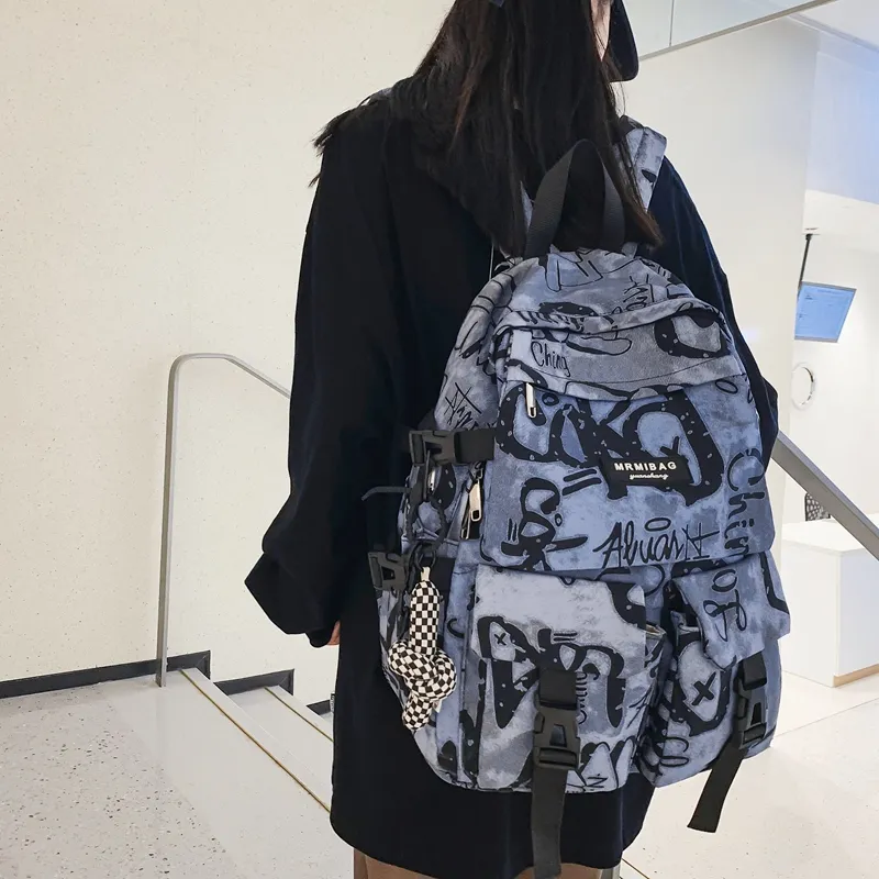 Travel Nylon Backpack Regular Black/White/Blue-18