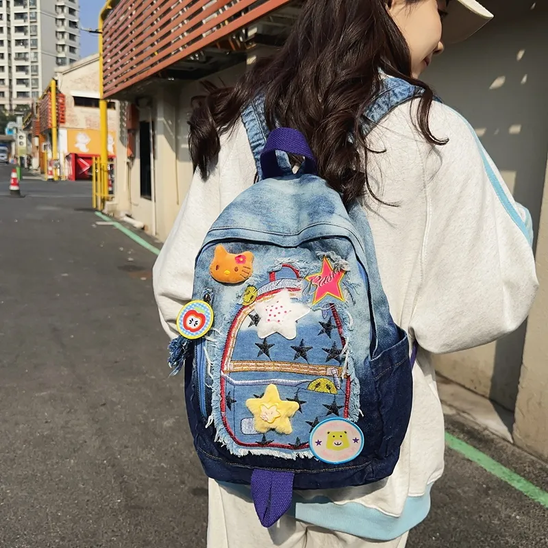 Travel Denim Backpack Unisex Blue-2