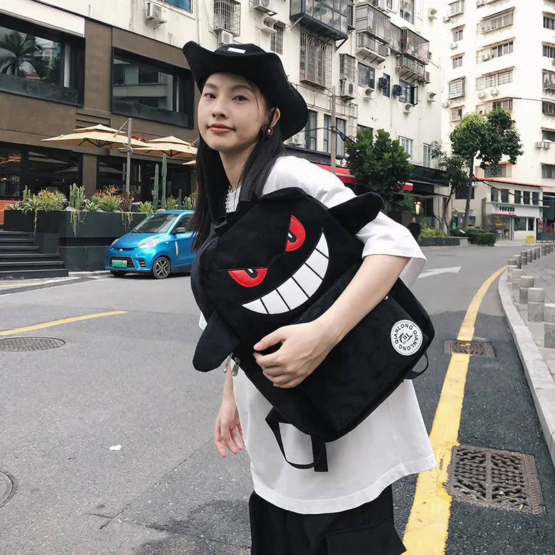 Travel Plush Backpack Unisex Black/Purple-5