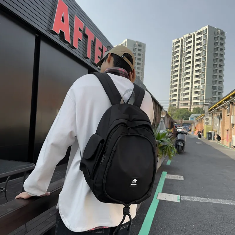 Travel Nylon Backpack Unisex Black/Yellow/Blue-2