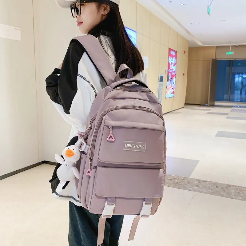 Travel Nylon Backpack Unisex Black/White/Purple/Gray-23