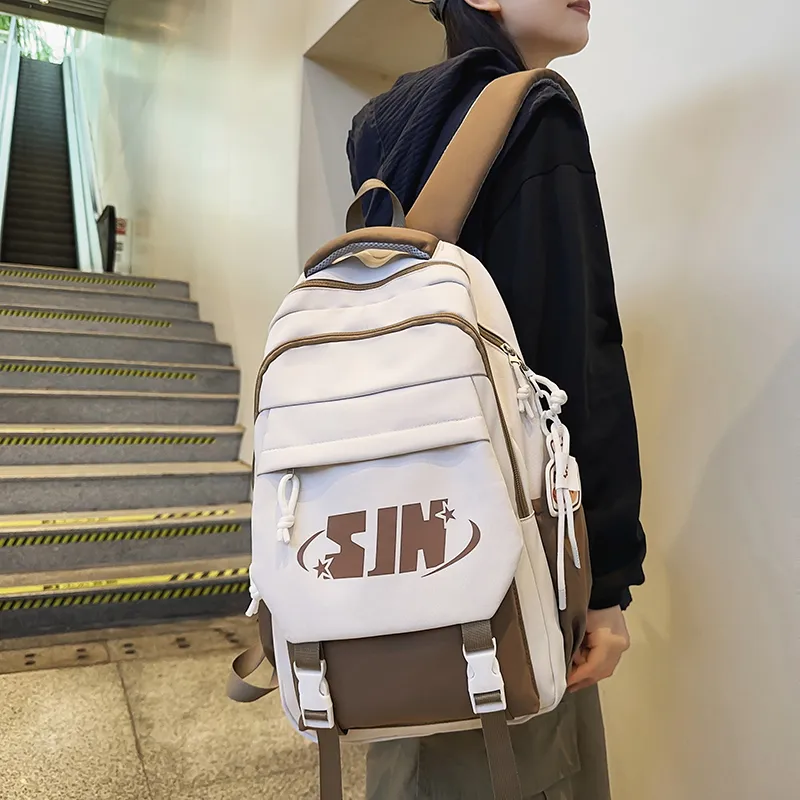 Travel Nylon Backpack Unisex Pure Black/White & Black/Khaki/Blue/Red-17