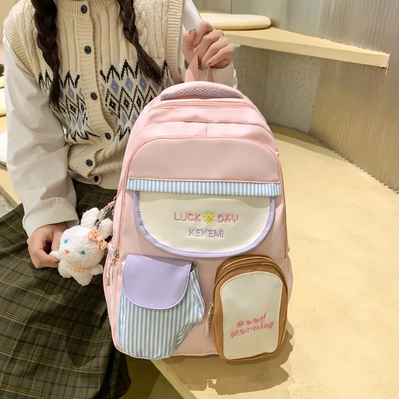 Travel Nylon Backpack Regular Women's Black/White/Yellow/Pink/Blue-1