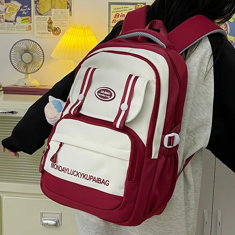 Travel Nylon Backpack Unisex Red/Blue/Black/Khaki/Purple-2