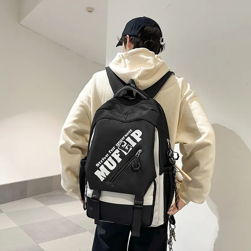 Travel Nylon Backpack Unisex Black/White/Red-4