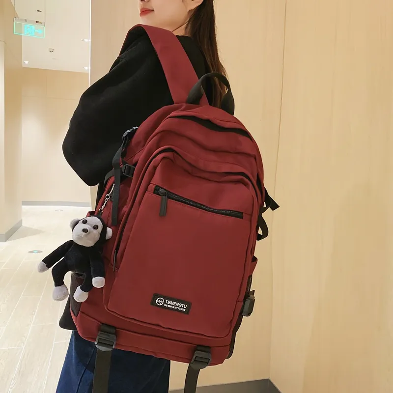 Travel Nylon Backpack Regular Unisex Black/Gray/Red/Light Purple-26