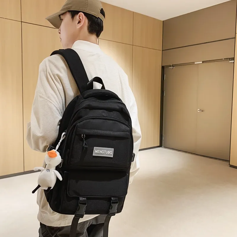 Travel Nylon Backpack Unisex Black/White/Purple/Gray-2