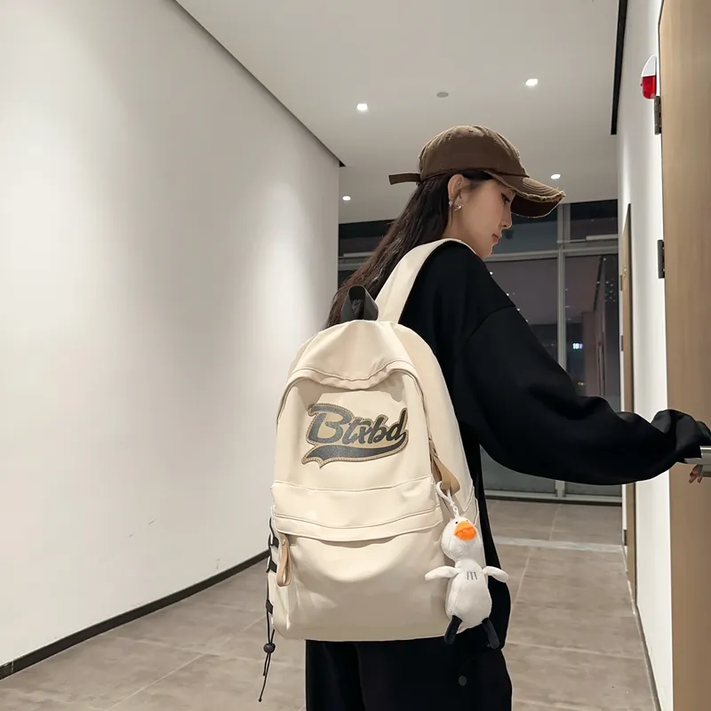 Travel Nylon Backpack Regular Unisex Black Ecru/Red/Gray-6