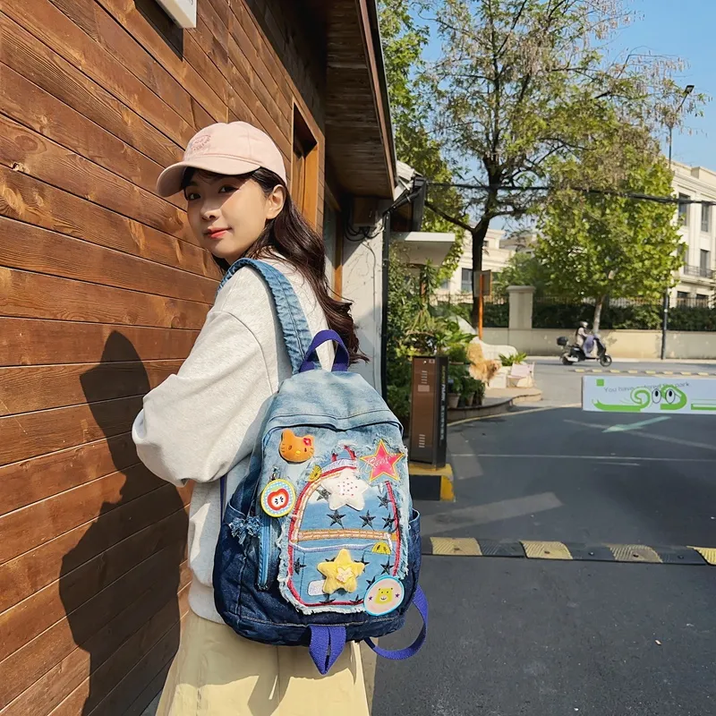 Travel Denim Backpack Unisex Blue-7