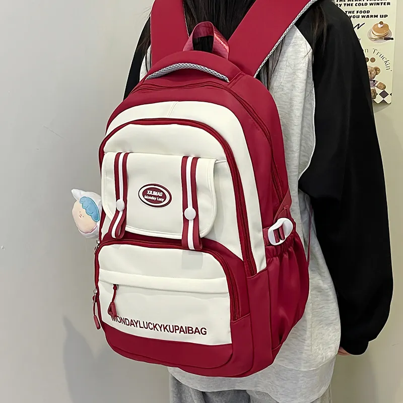 Travel Nylon Backpack Unisex Red/Blue/Black/Khaki/Purple-1