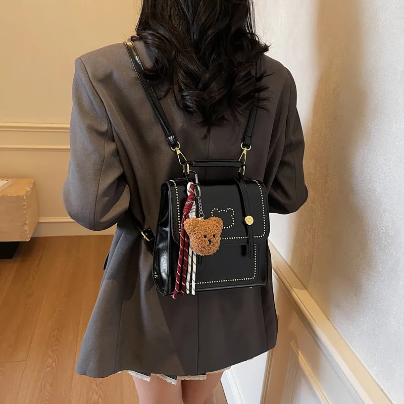 Travel PU Backpack Regular Women's Black/Ecru/Coffee/White & Coffee-1