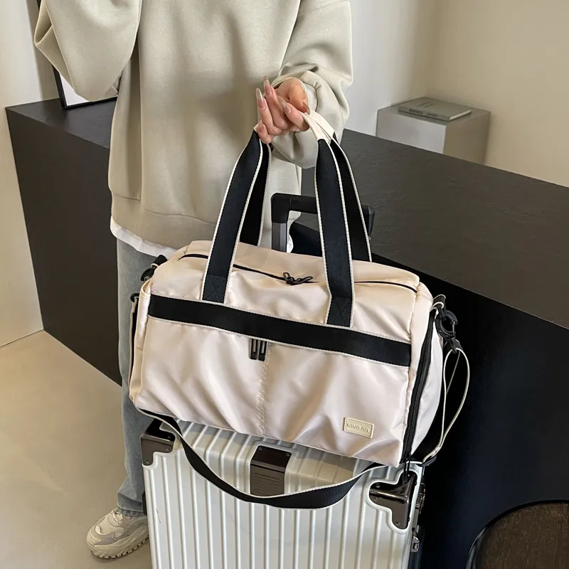 Travel Fabric Gym Bag Large Size Unisex Black/Ecru/Blue/Pink/Gray-12