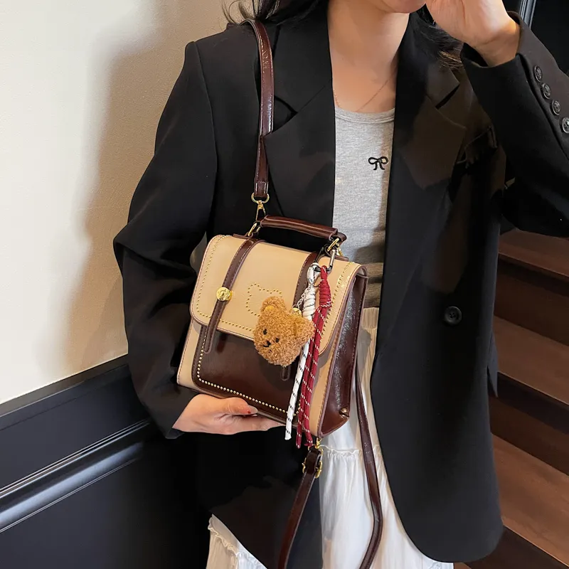 Travel PU Backpack Regular Women's Black/Ecru/Coffee/White & Coffee-23