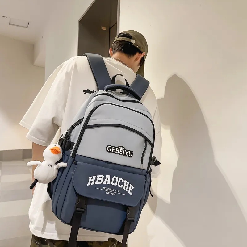 Travel Nylon Backpack Unisex Gray Blue/Gray/Khaki/White Blue/Black-3