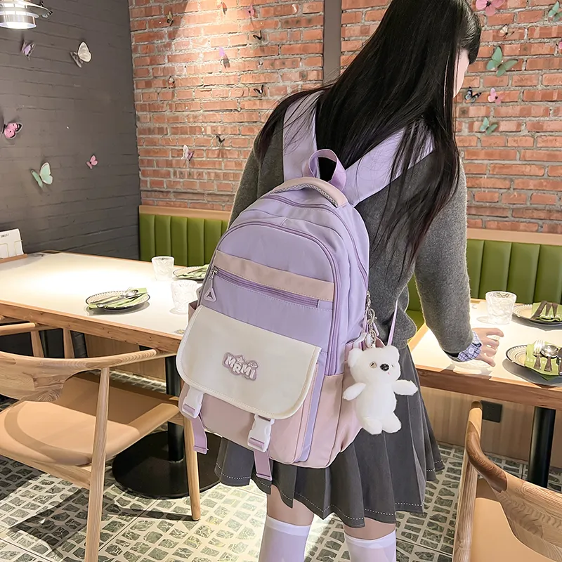 Travel Nylon Backpack Regular Unisex Black/Purple With Pink/Blue With Yellow/Brown With Khaki-6