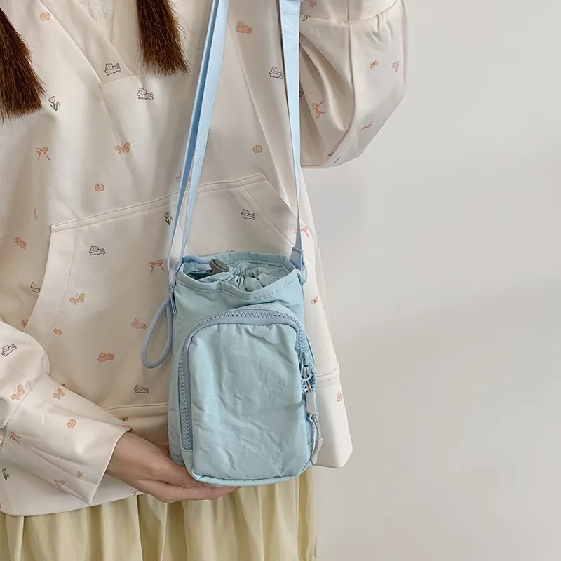 Travel Nylon Fabric Crossbody Bag, Shoulder Bag Unisex Black/Blue/Green/Gray/Pink-8
