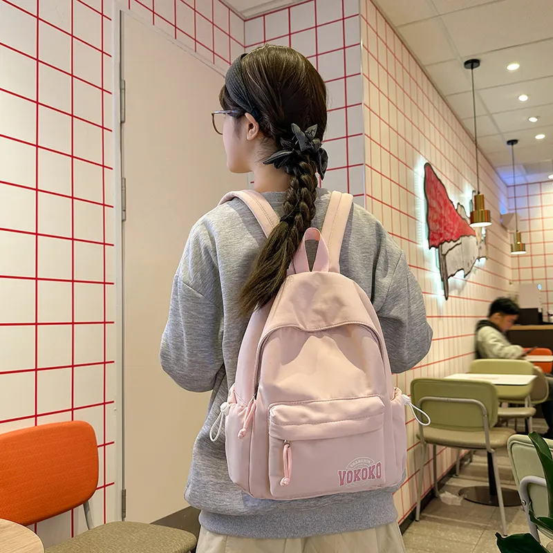 Travel Nylon Backpack Regular Unisex Black/Ecru/Red/Pink/Light Blue-25