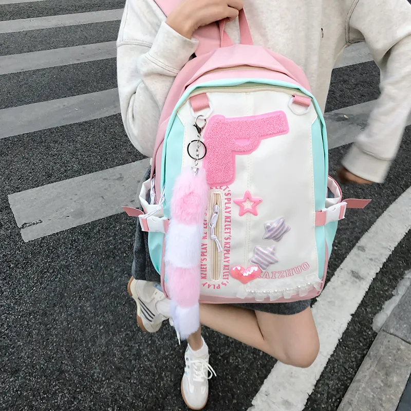 Travel Nylon Backpack Women's Pink-6